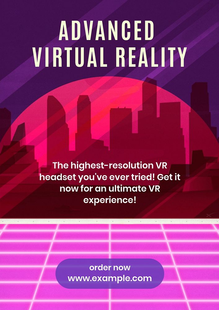 Advanced VR poster template, editable neon Y2K design remixed from original vintage poster by rawpixel