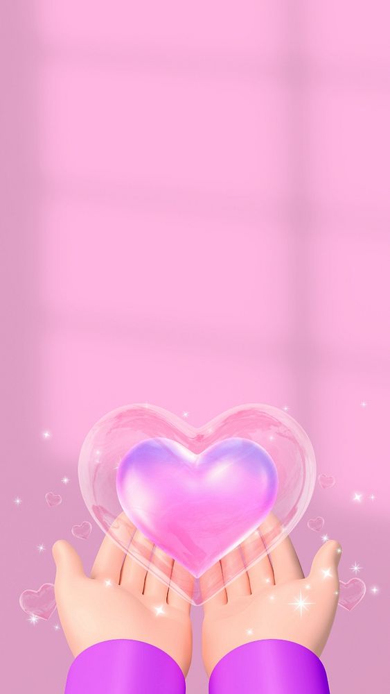 Hand presenting heart mobile wallpaper, pink 3D aesthetic, editable design