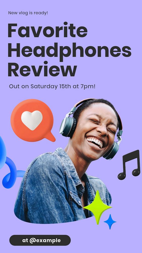 Headphones review Instagram story template, editable design & text