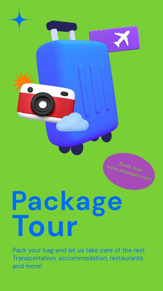 Package tour Instagram story template, editable text and funky design