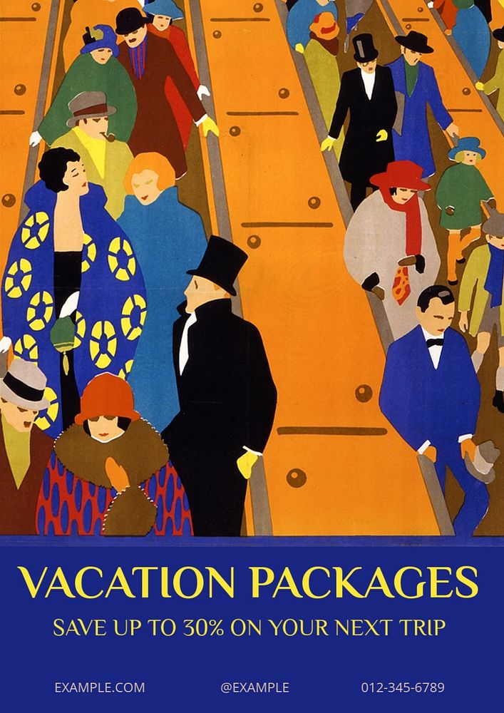 Vacation packages poster template, editable retro design remixed from original vintage poster by rawpixel