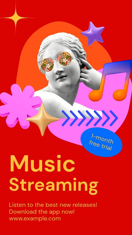 Music streaming Instagram story template, editable text and funky design