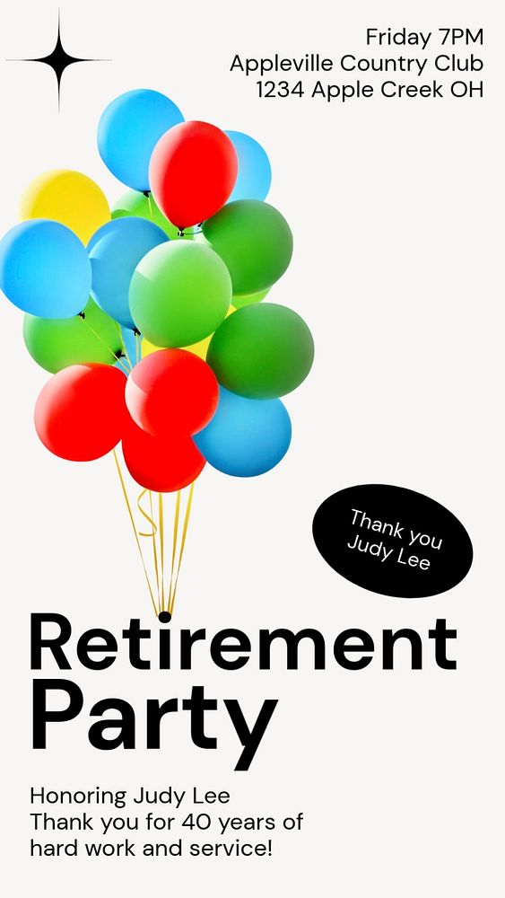 Retirement party Instagram story template, editable text and funky design