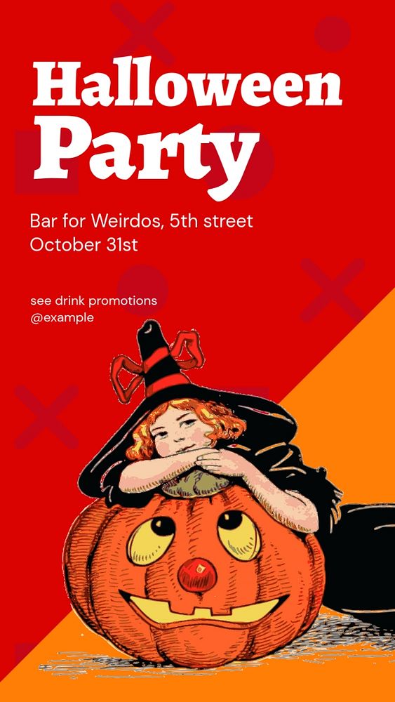 Halloween party Instagram story template, editable text and funky design