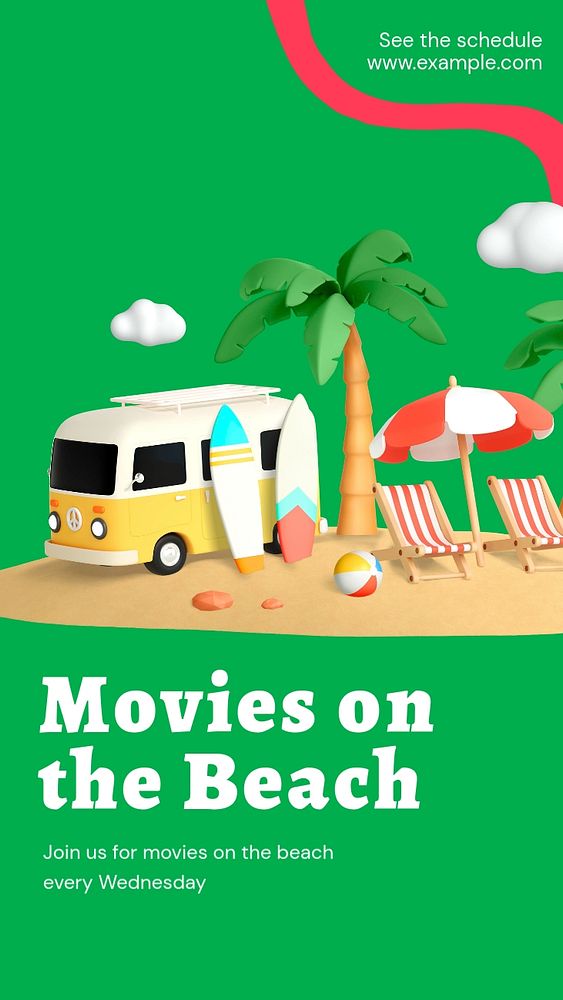 Movies on beach Instagram story template, editable text and funky design