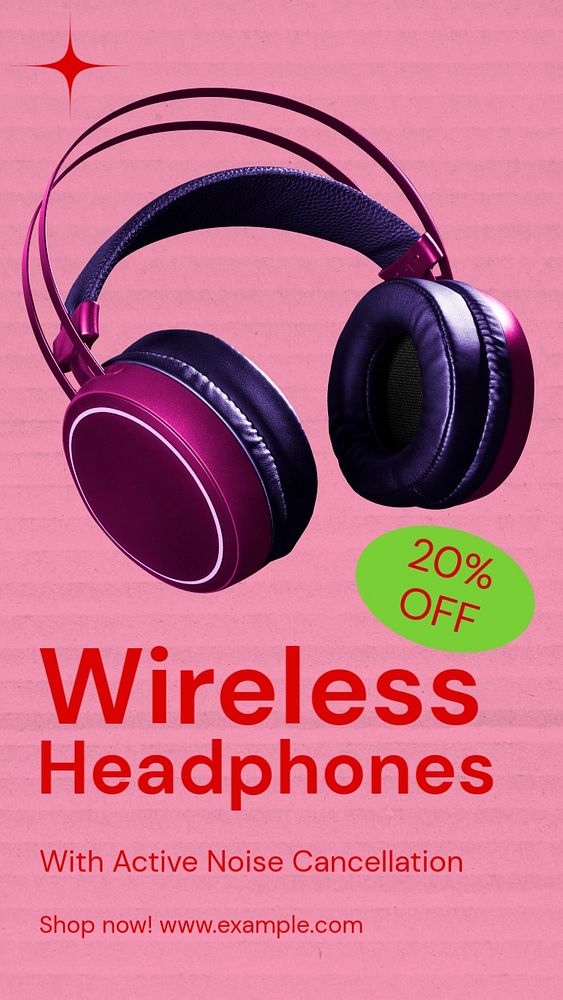 Wireless headphone Instagram story template, editable text and funky design