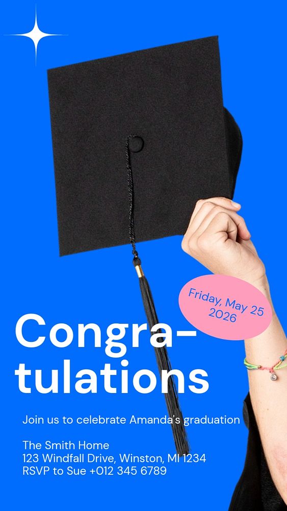 Graduation party Instagram story template, editable text and funky design