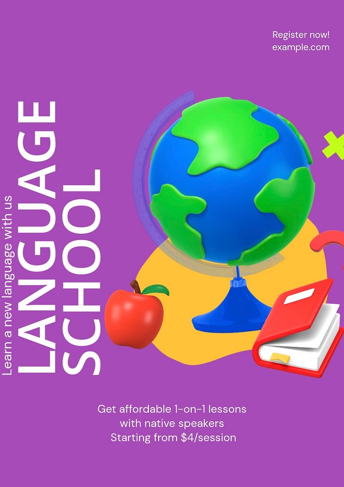 Global language school poster template, editable advertisement