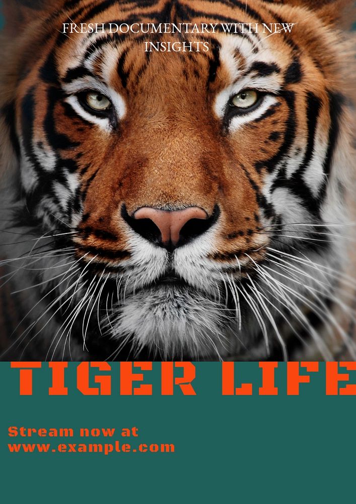 Tiger documentary poster template, editable text & design