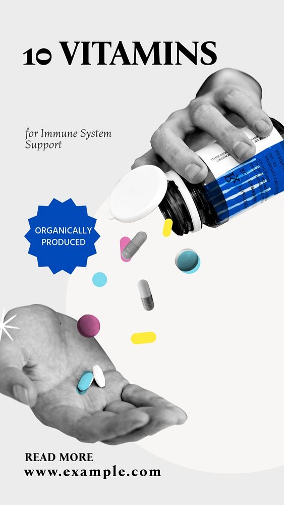 Vitamins for immune system Facebook story template, editable text