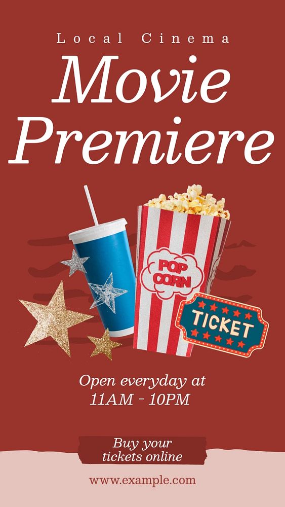 Movie premiere Facebook story template, editable text