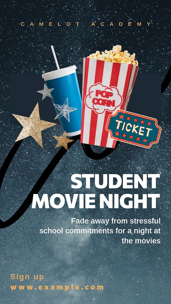 Movie night Facebook story template, editable text