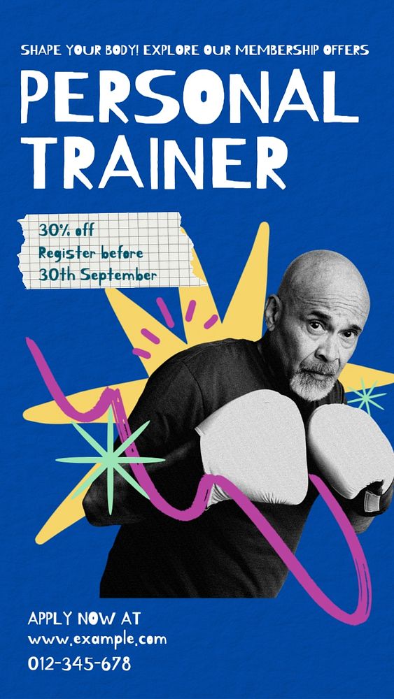 Boxing trainer Facebook story template, editable text