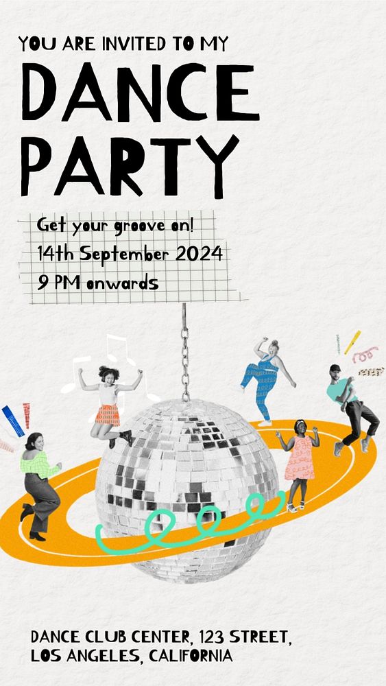 Dance party invitation Facebook story template, editable text