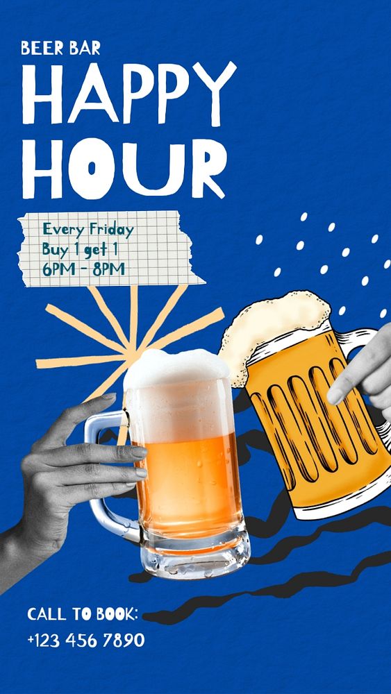 Beer happy hour Facebook story template, editable text