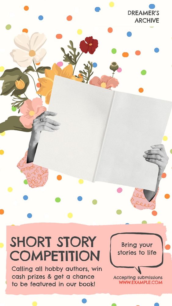 Short story competition Facebook story template, editable text