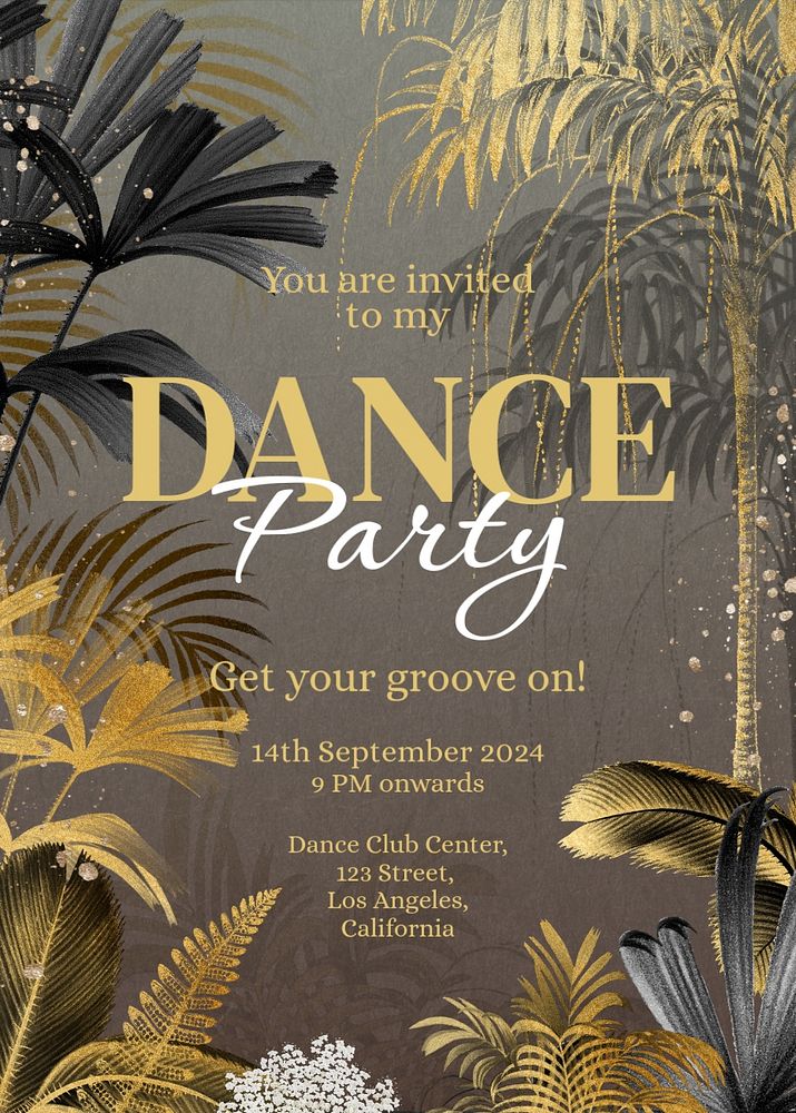 Botanical party invitation card template, editable design