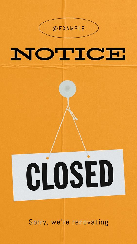 Closed notice Instagram story template, customizable social media design 