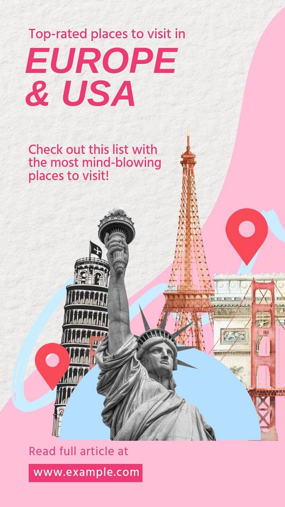 Travel places Facebook story template, editable text