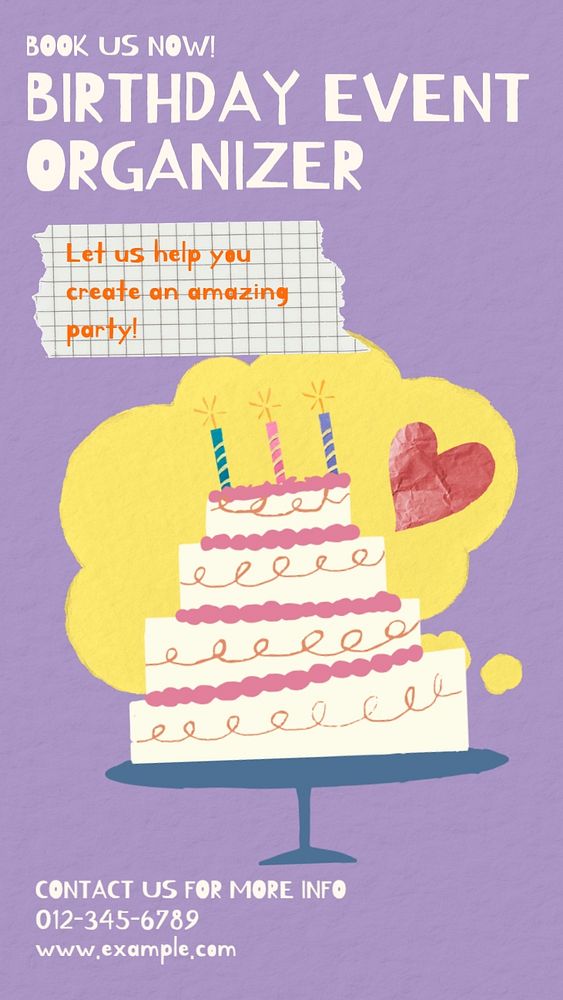 Birthday organizer Facebook story template, editable text