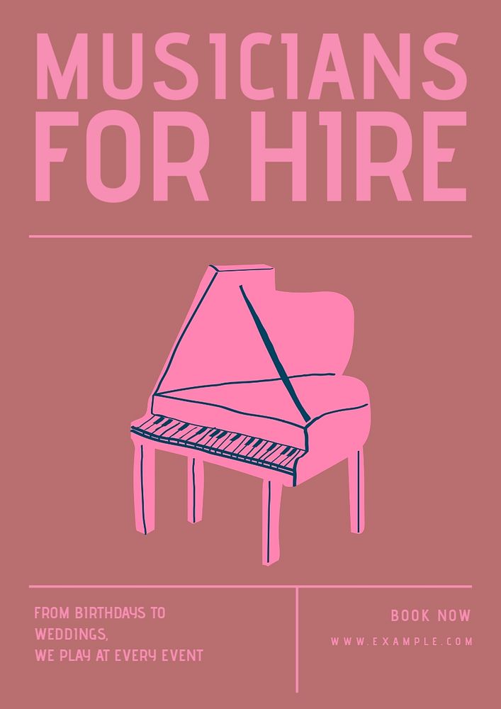 Musician for hire poster template, customizable design 