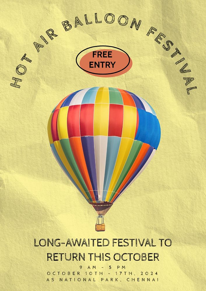 Balloon festival poster template, customizable design 