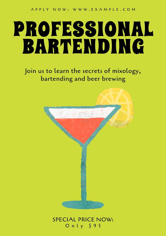 Professional bartending poster template, customizable design 