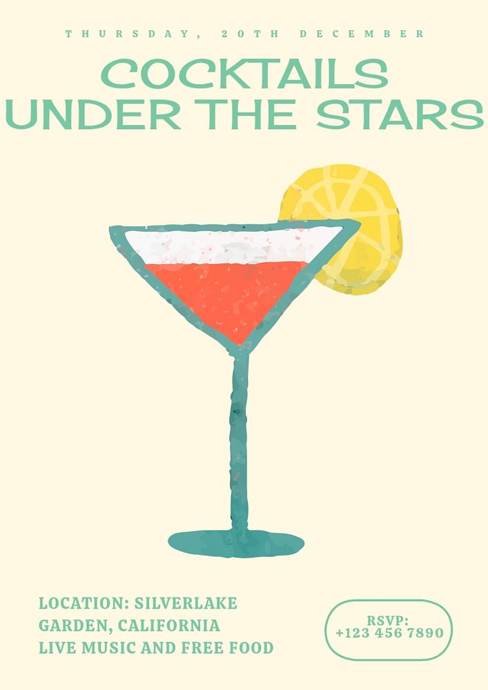 Cocktails under stars poster template, customizable design