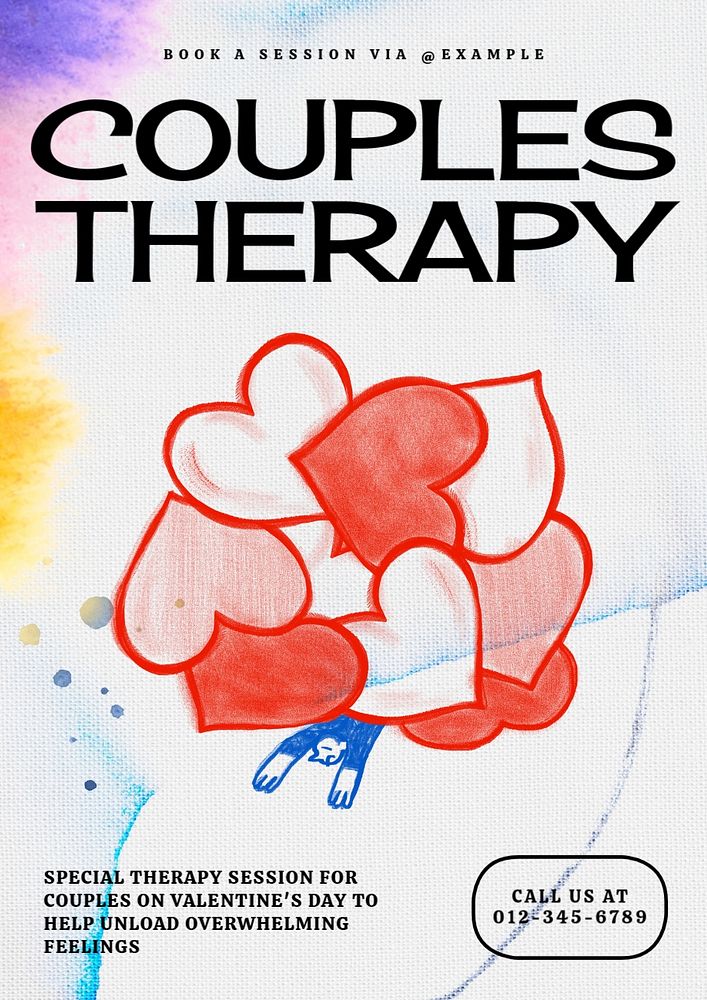 Couples therapy session poster template, customizable design 