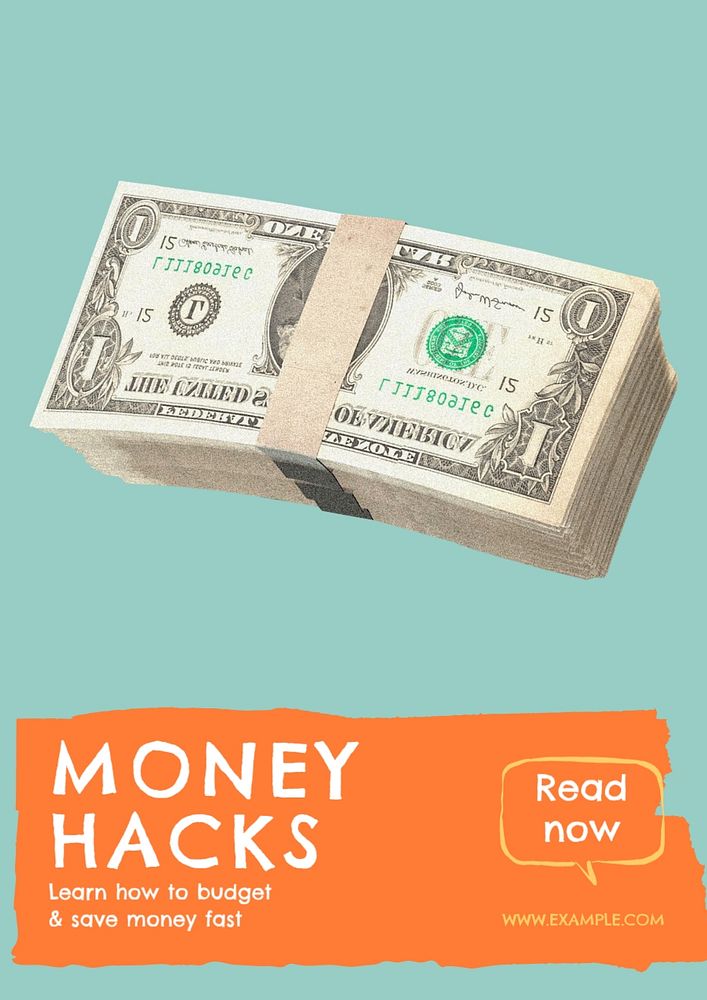 Money hacks article poster template, editable text & design