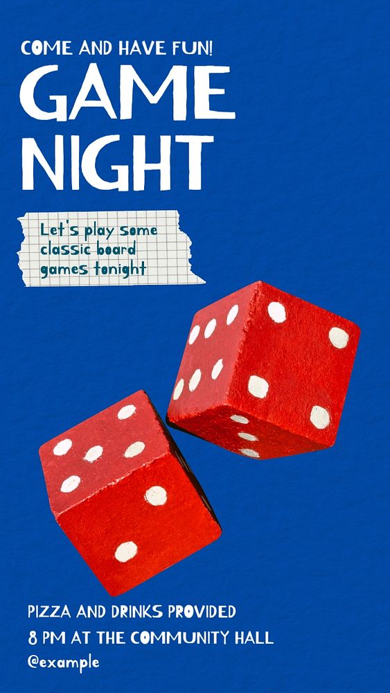 Game night Facebook story template, editable text