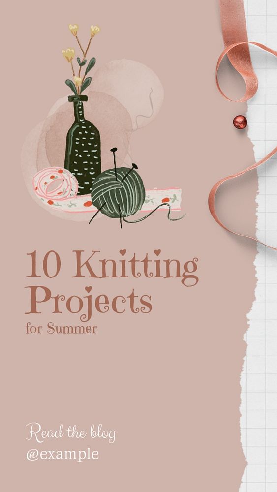 Knitting projects Instagram story template, editable design