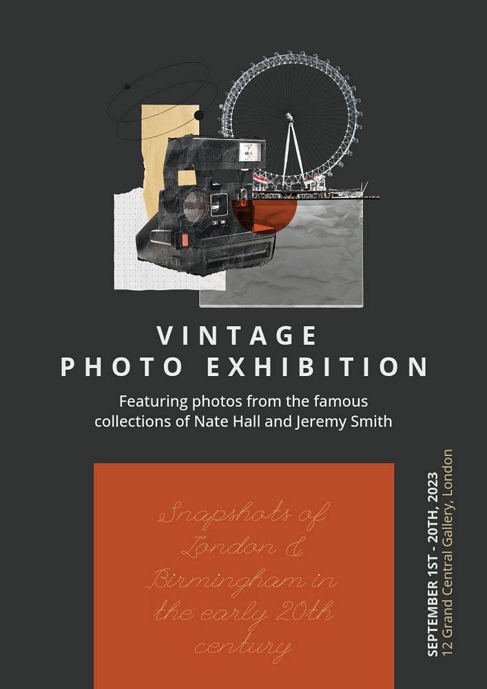 Vintage photo exhibition poster template, editable design