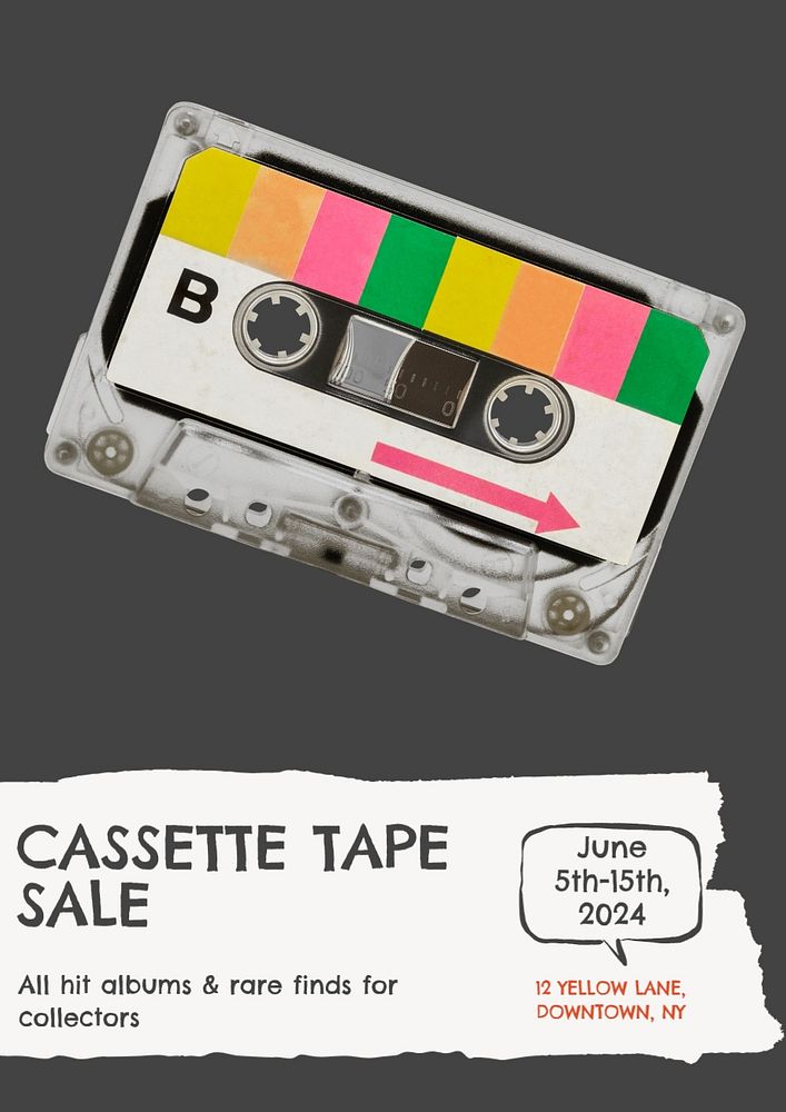 Cassette tape sale poster template, editable text & design