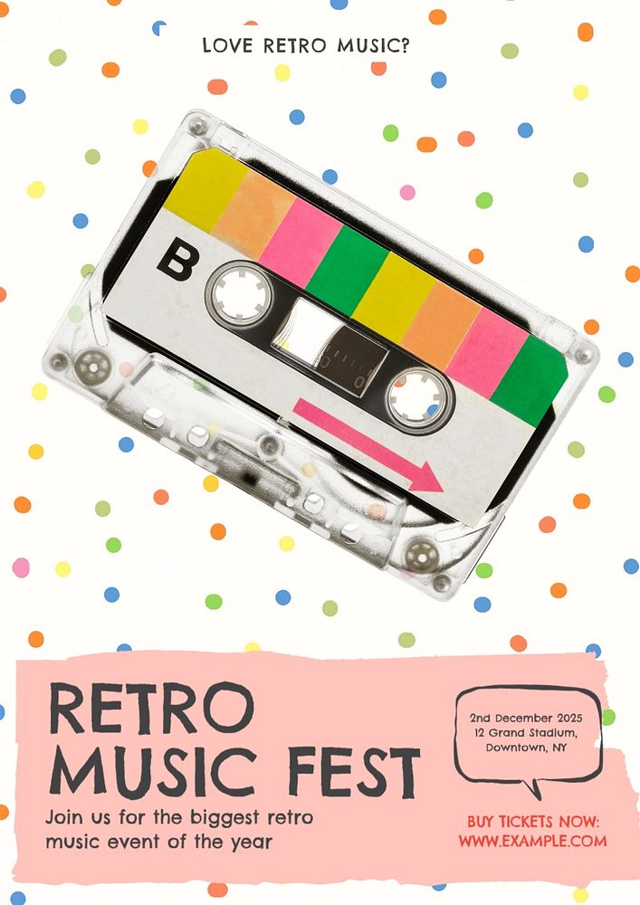 Retro music festival poster template, editable text & design