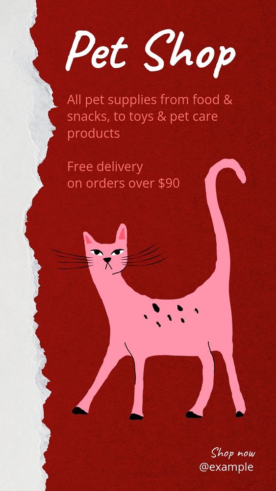 Pet supplies shop Facebook story template, editable text