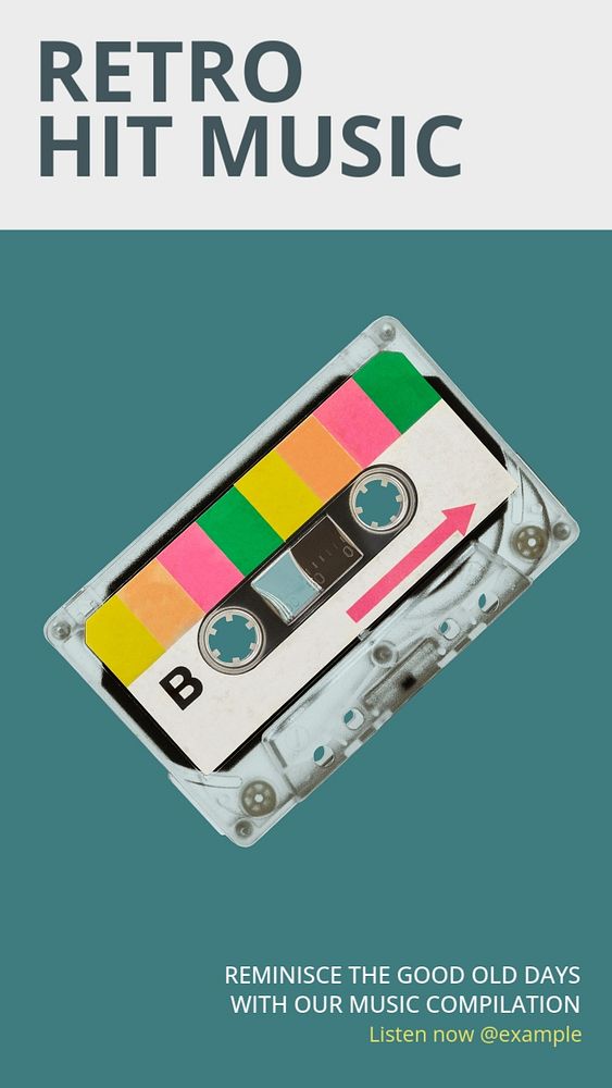 Retro music playlist Facebook story template, editable text