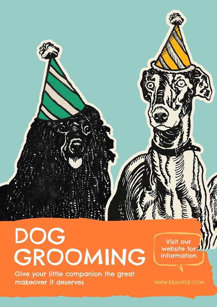 Dog grooming poster template, editable text & design