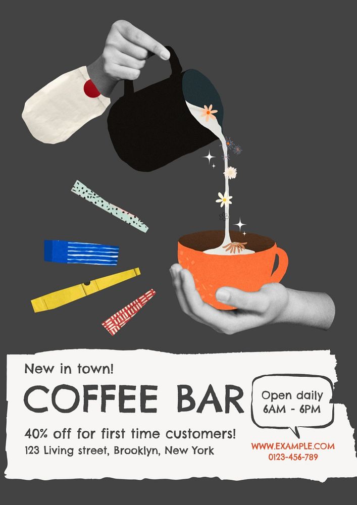 Coffee cafe poster template, editable text & design