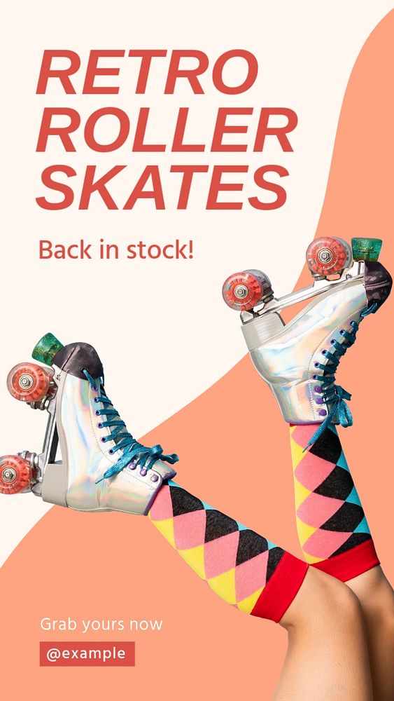 Retro roller skates Facebook story template, editable text