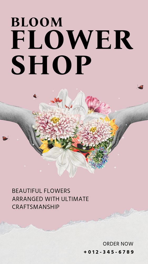 Flower shop Facebook story template, editable text