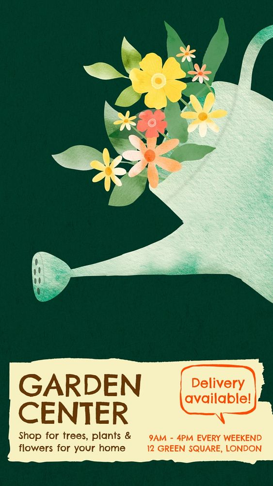 Garden center Facebook story template, editable text