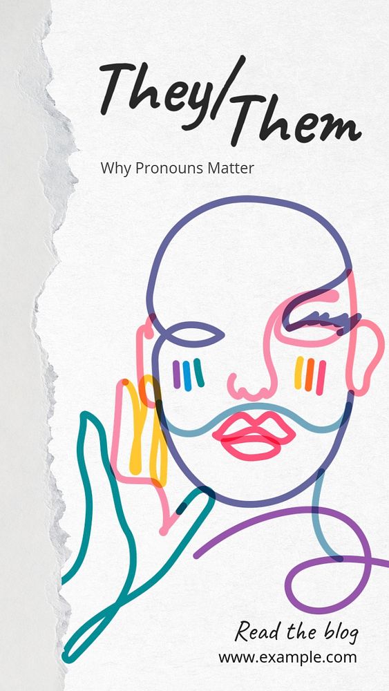 Inclusive gender pronoun Facebook story template, editable text