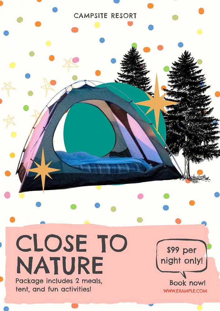 Camping package poster template, editable text & design