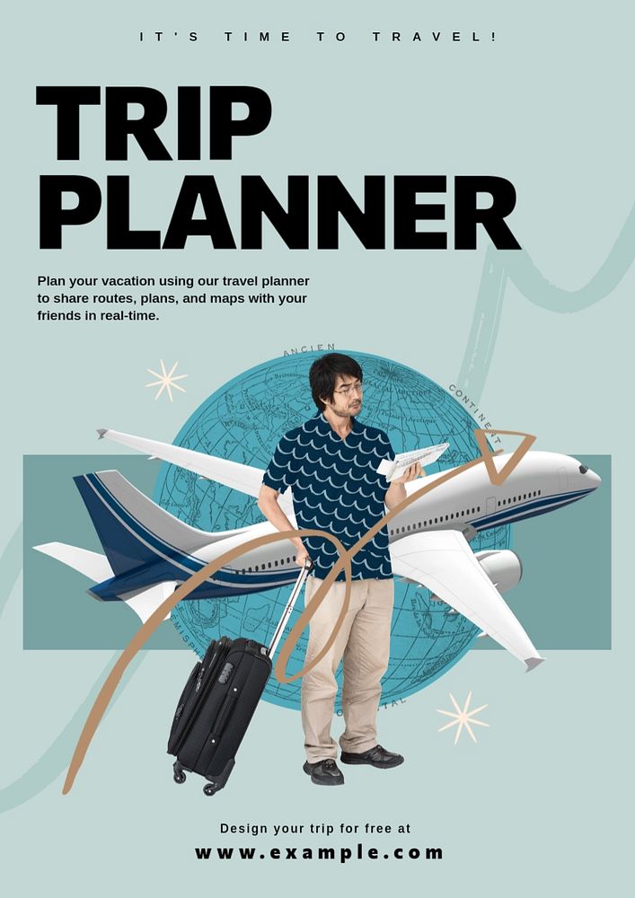 Trip planner poster template, editable text & design