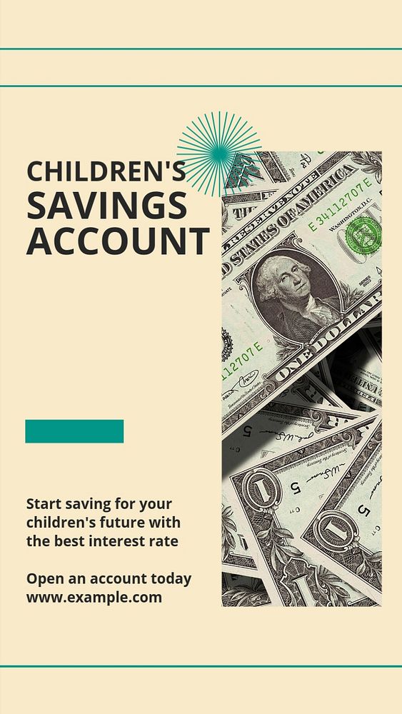 Kid's savings account Instagram story template, editable social media design