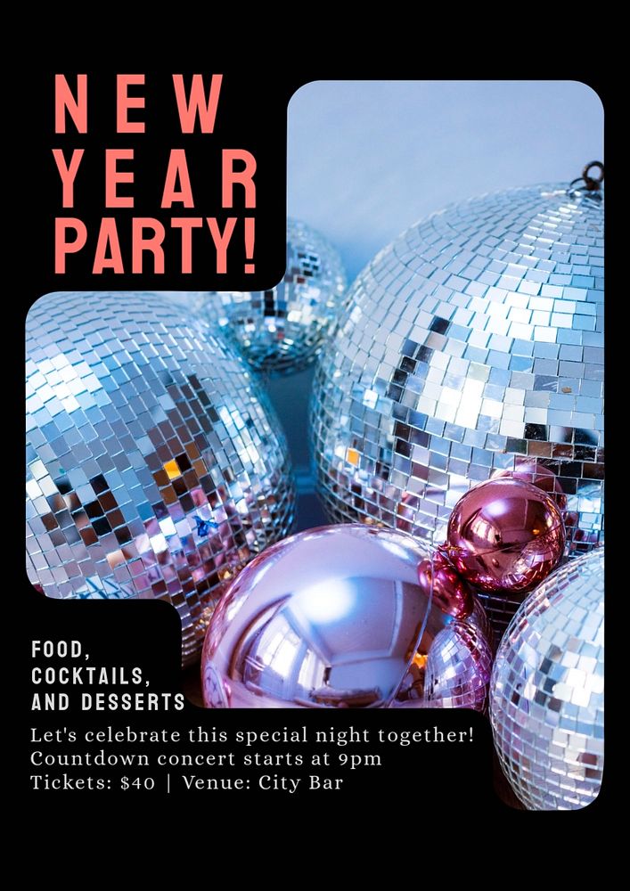 New Year party poster template, customizable design & text