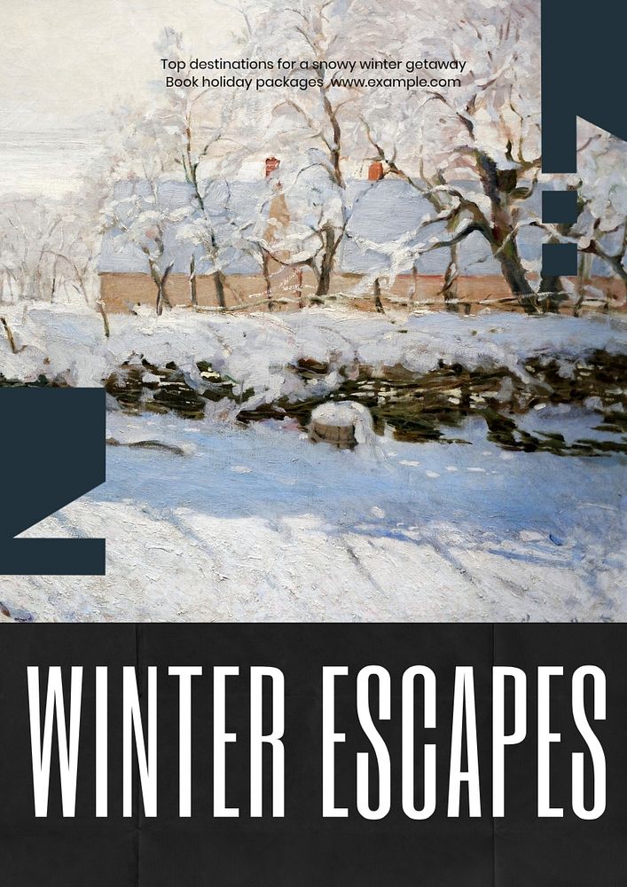 Winter getaway poster template, customizable design & text