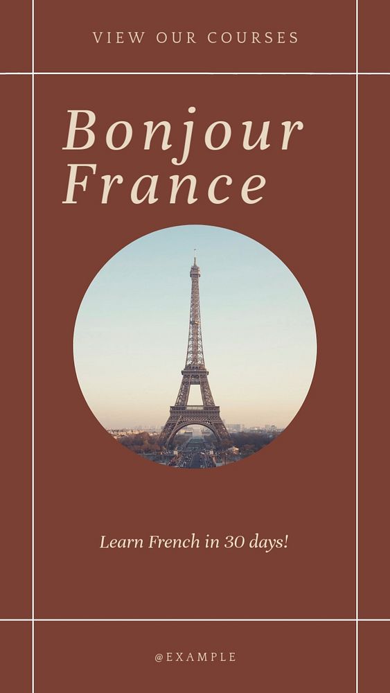 Learn French Instagram story template, editable social media design