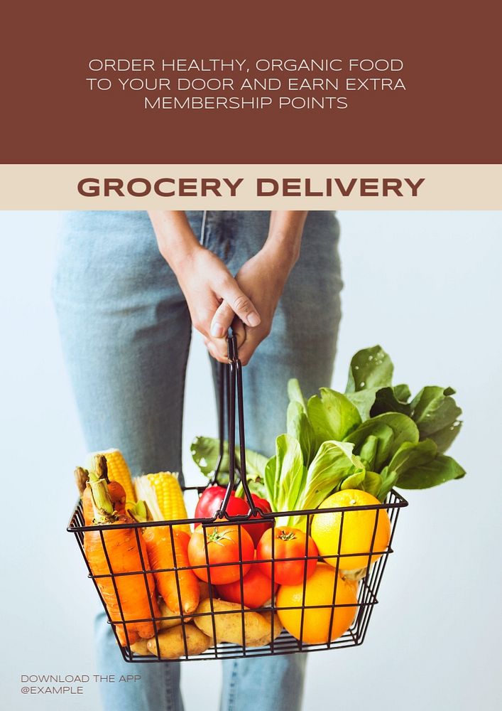 Grocery delivery poster template, editable text & design